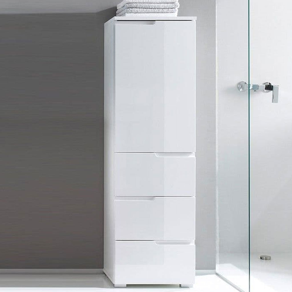 High Gloss Storage Cabinet Tallboy With 1 Door And 3 Drawers - Salina