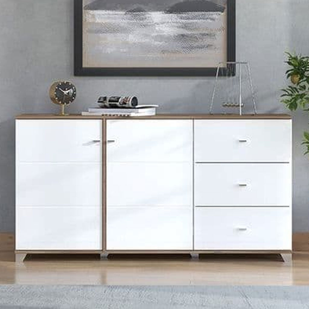 High Gloss Storage Cabinet With 2 Doors And 3 Drawers - Minot