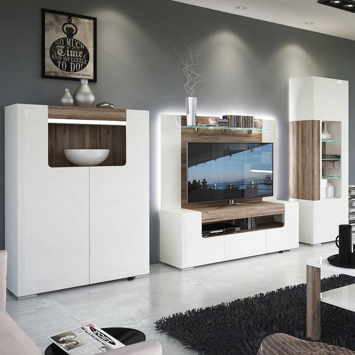 High Gloss TV Stand 140cm Wide With 2 Doors And 1 Drawer - Toronto