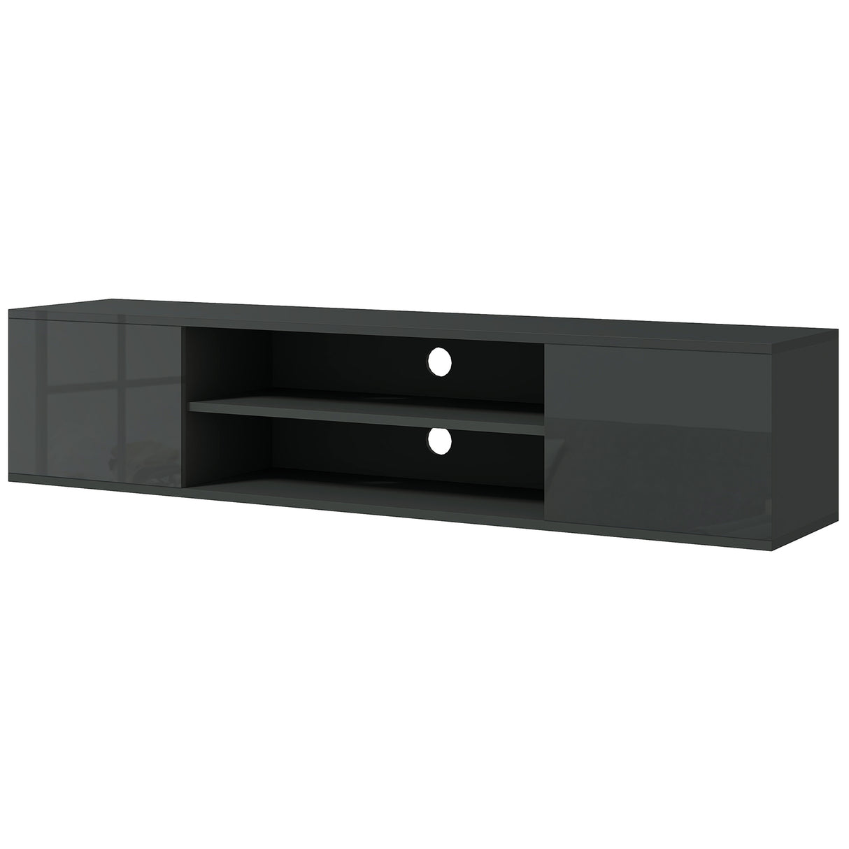 High Gloss TV Stand 140cm Wide Wall Mounted With 2 Doors - Velmora