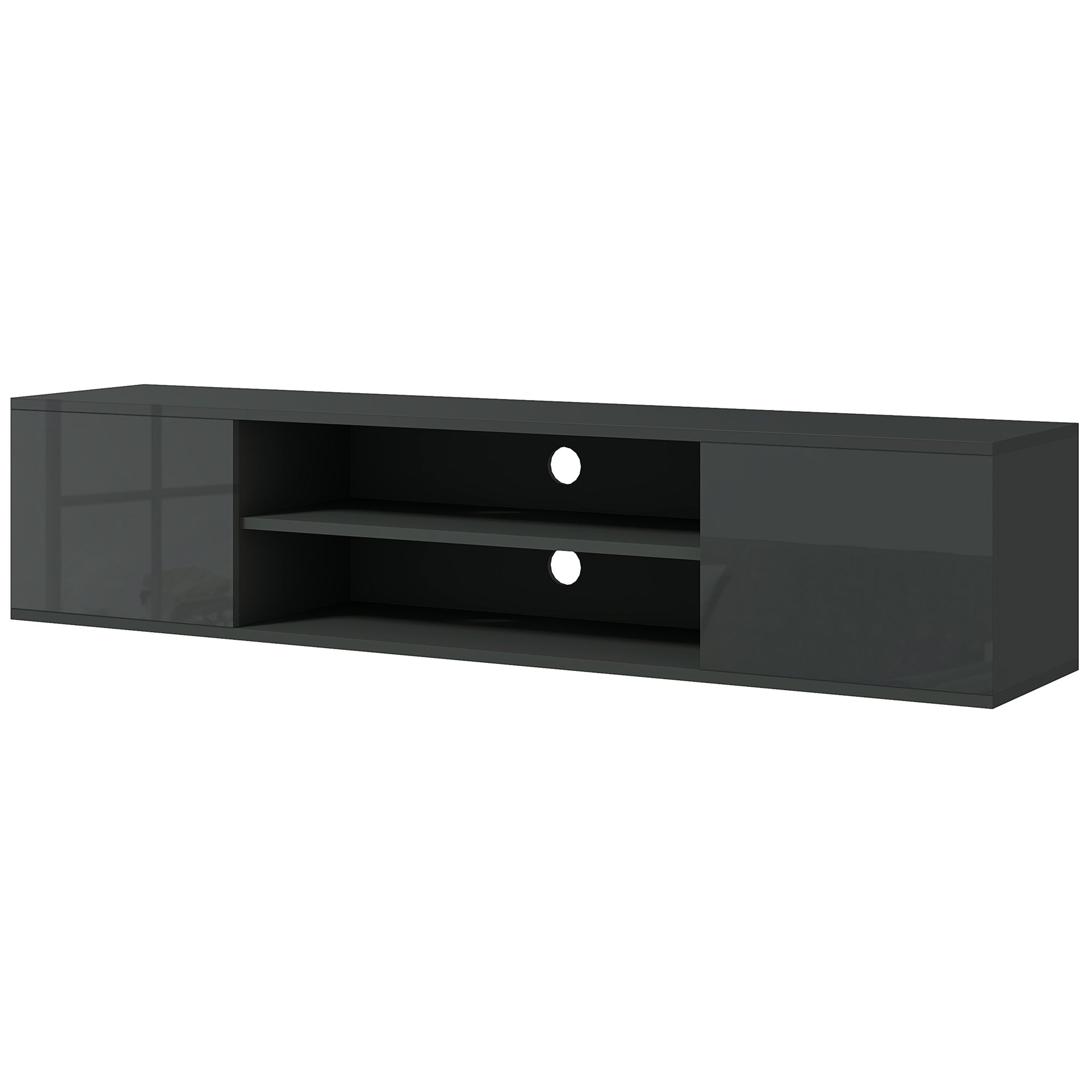 High Gloss TV Stand 140cm Wide Wall Mounted With 2 Doors - Velmora