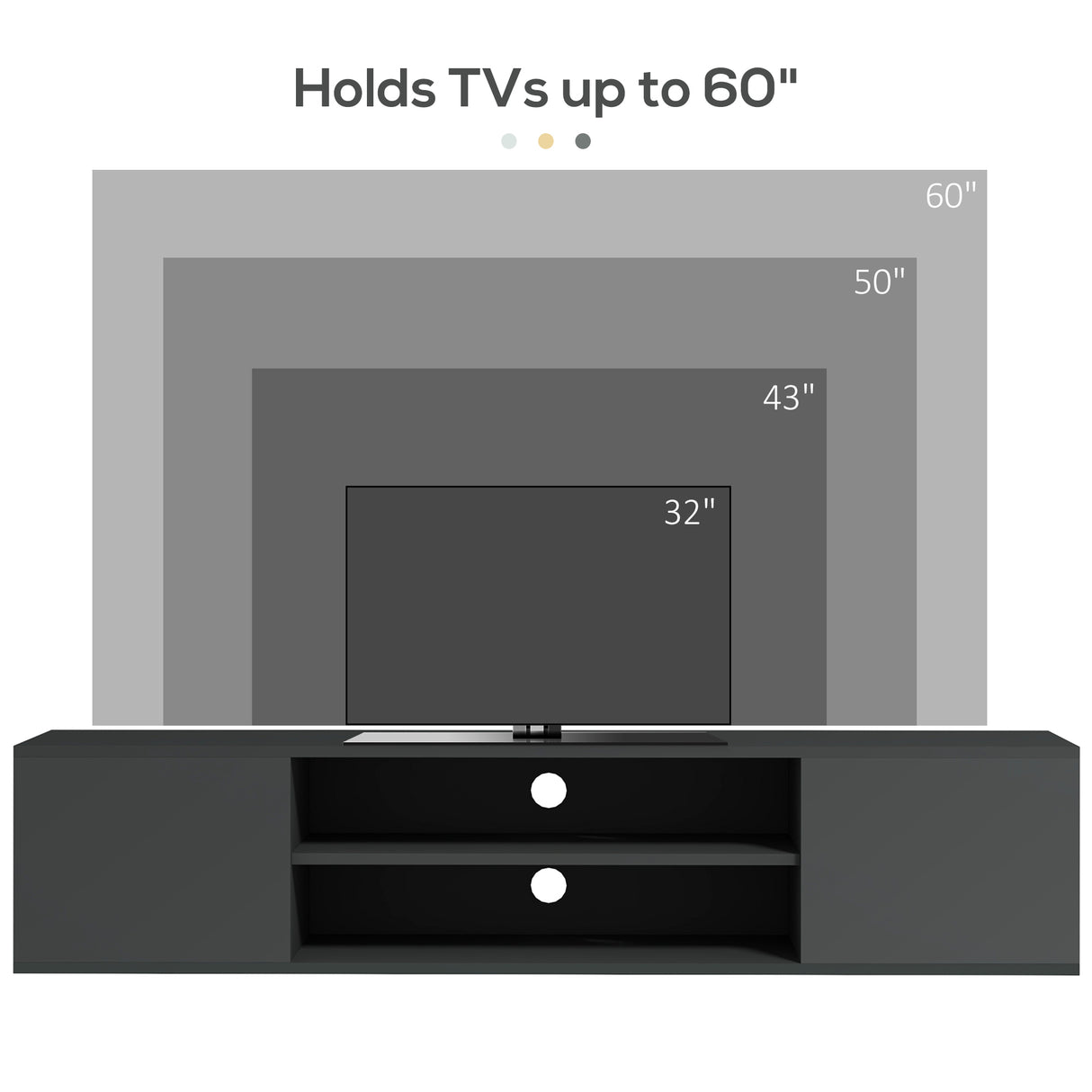 High Gloss TV Stand 140cm Wide Wall Mounted With 2 Doors - Velmora