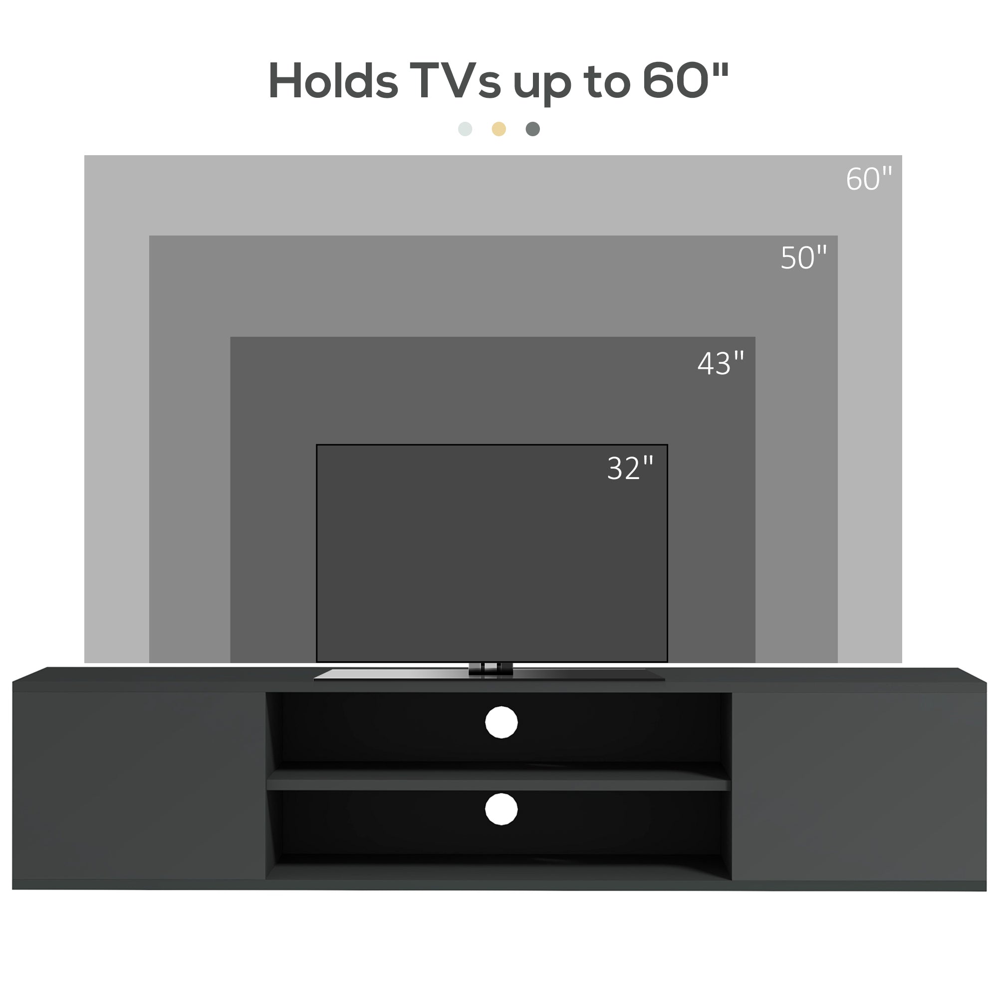 High Gloss TV Stand 140cm Wide Wall Mounted With 2 Doors - Velmora