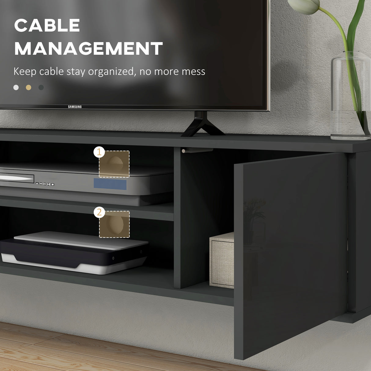 High Gloss TV Stand 140cm Wide Wall Mounted With 2 Doors - Velmora
