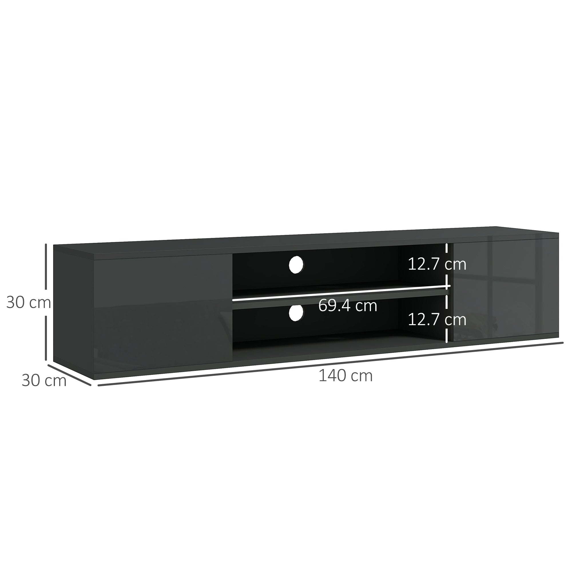 High Gloss TV Stand 140cm Wide Wall Mounted With 2 Doors - Velmora