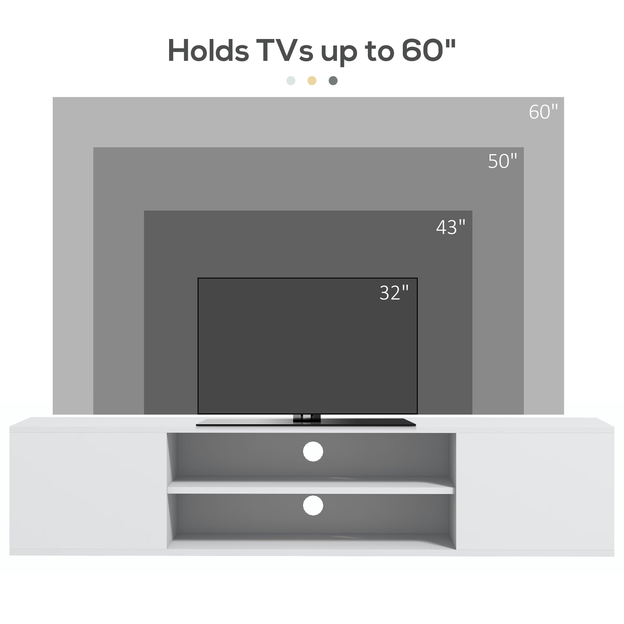 High Gloss TV Stand 140cm Wide Wall Mounted With 2 Doors - Velmora
