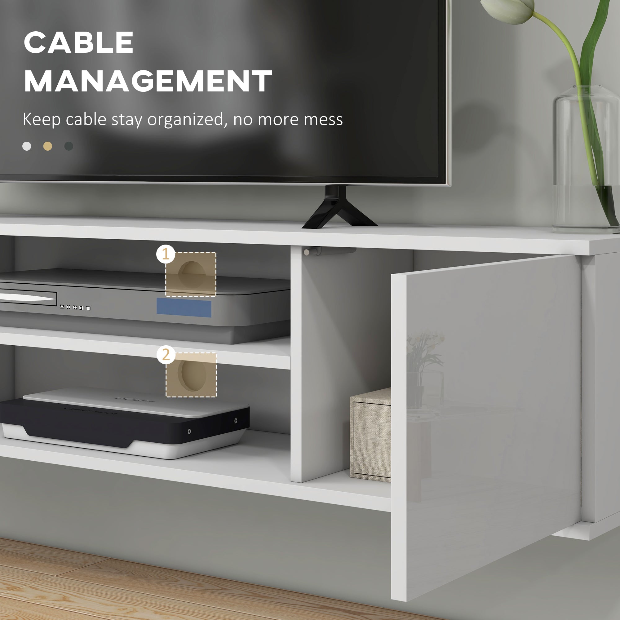 High Gloss TV Stand 140cm Wide Wall Mounted With 2 Doors - Velmora