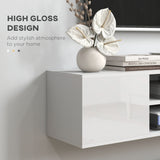 High Gloss TV Stand 140cm Wide Wall Mounted With 2 Doors - Velmora