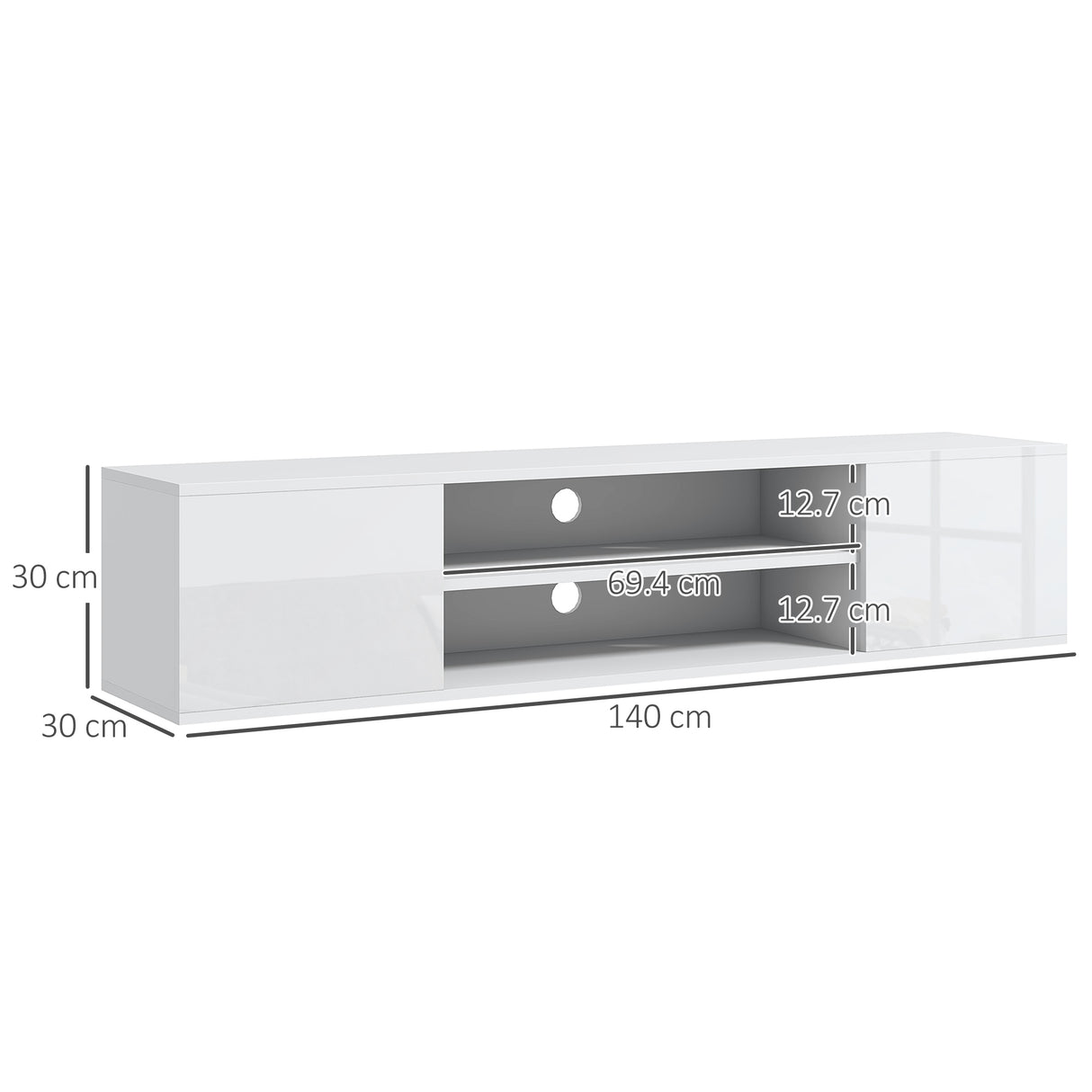 High Gloss TV Stand 140cm Wide Wall Mounted With 2 Doors - Velmora