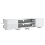 High Gloss TV Stand 140cm Wide Wall Mounted With 2 Doors - Velmora