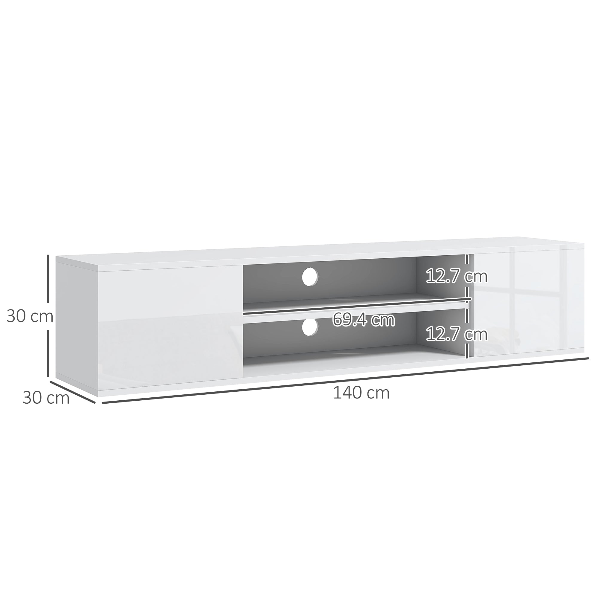 High Gloss TV Stand 140cm Wide Wall Mounted With 2 Doors - Velmora