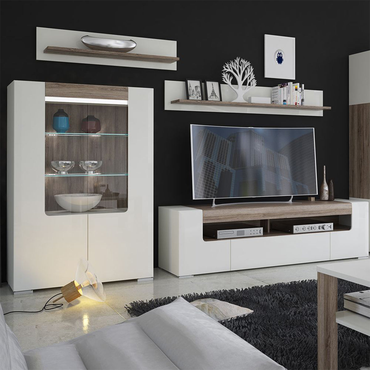 High Gloss TV Stand 190cm Wide With 2 Doors And 1 Drawer - Toronto