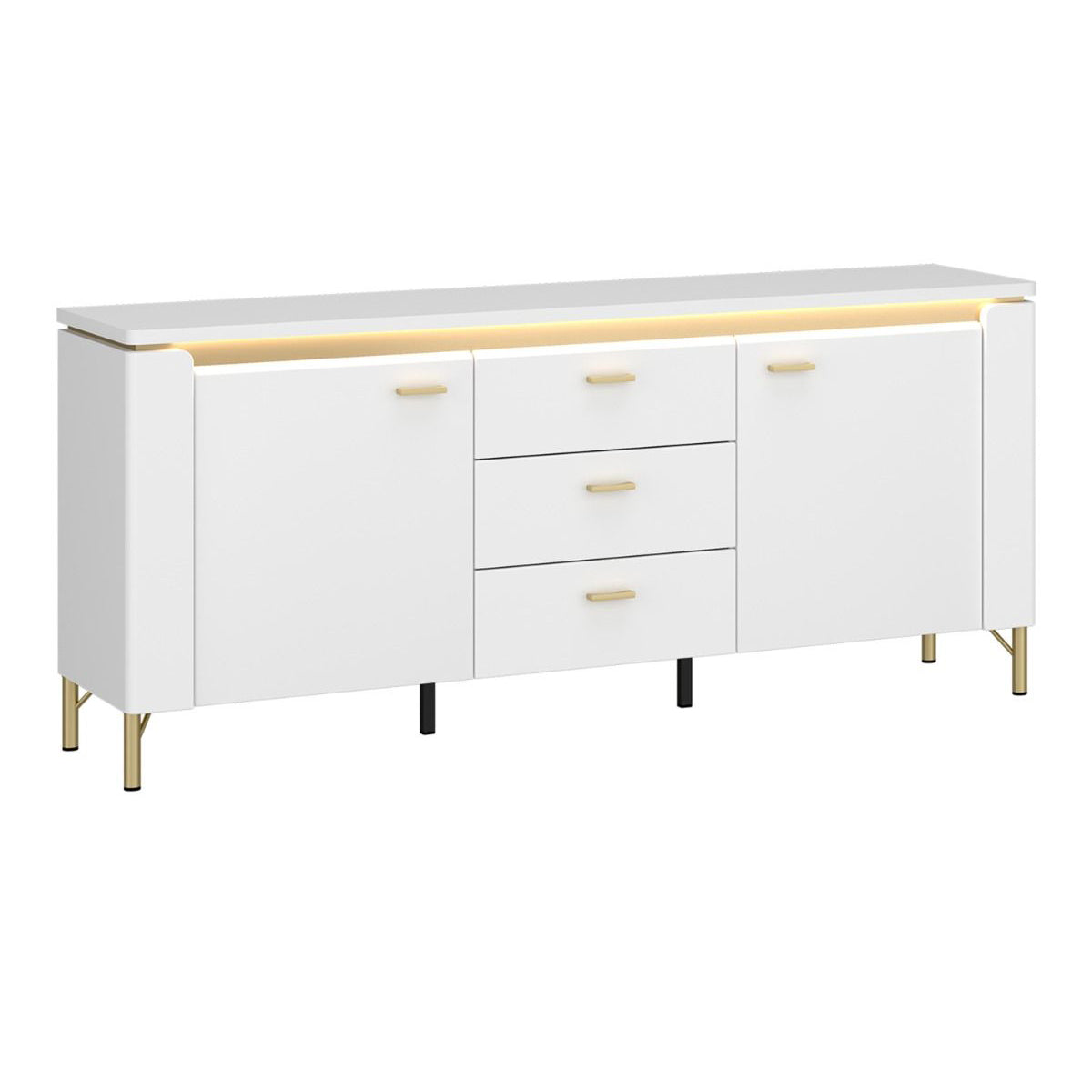 High Gloss TV Stand With 2 Doors 3 Drawers And LED Lights - Lazio