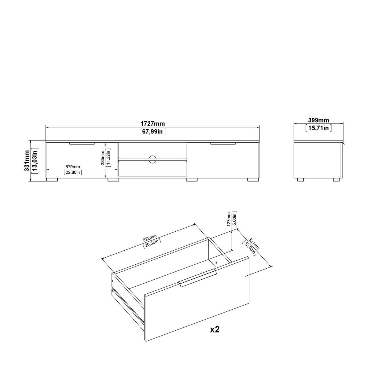 High Gloss TV Stand With 2 Drawers And 2 Shelves - Match