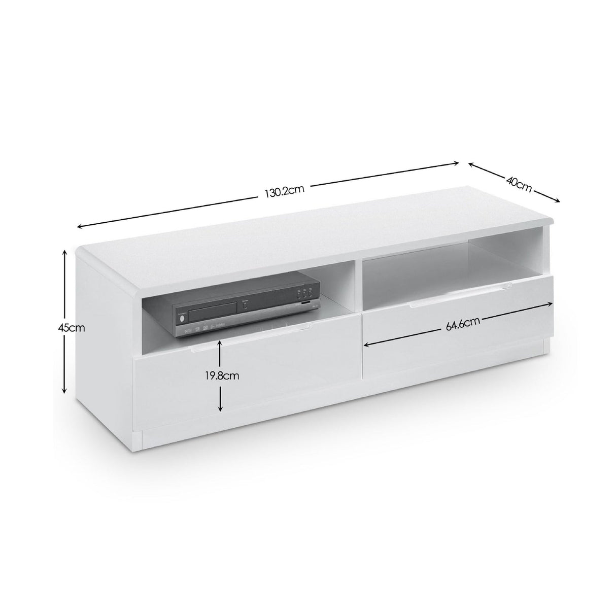 High Gloss TV Stand With 2 Drawers - Manhattan