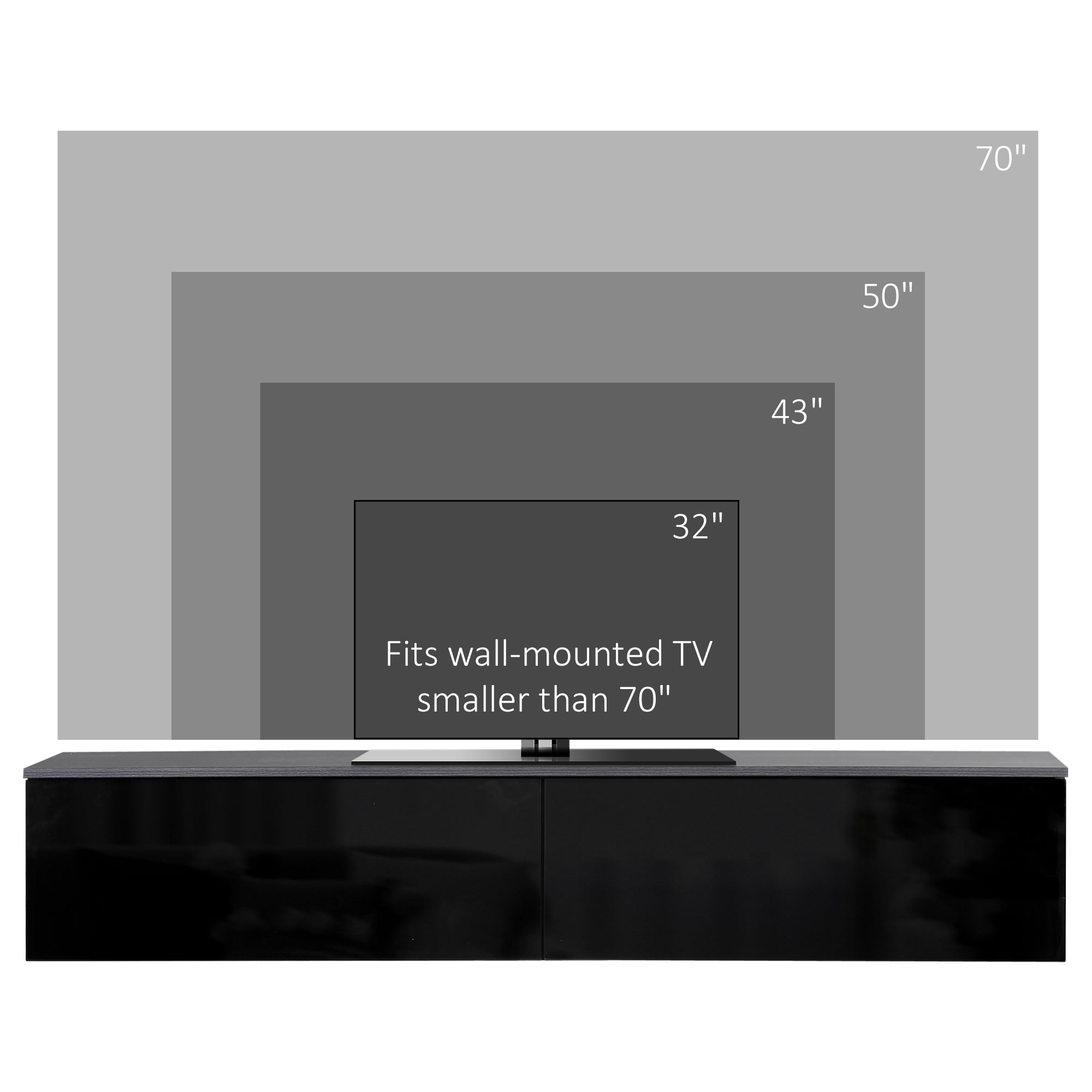 High Gloss Wall Mounted Floating TV Stand 160cm Wide With Flip Up Door - Velmora