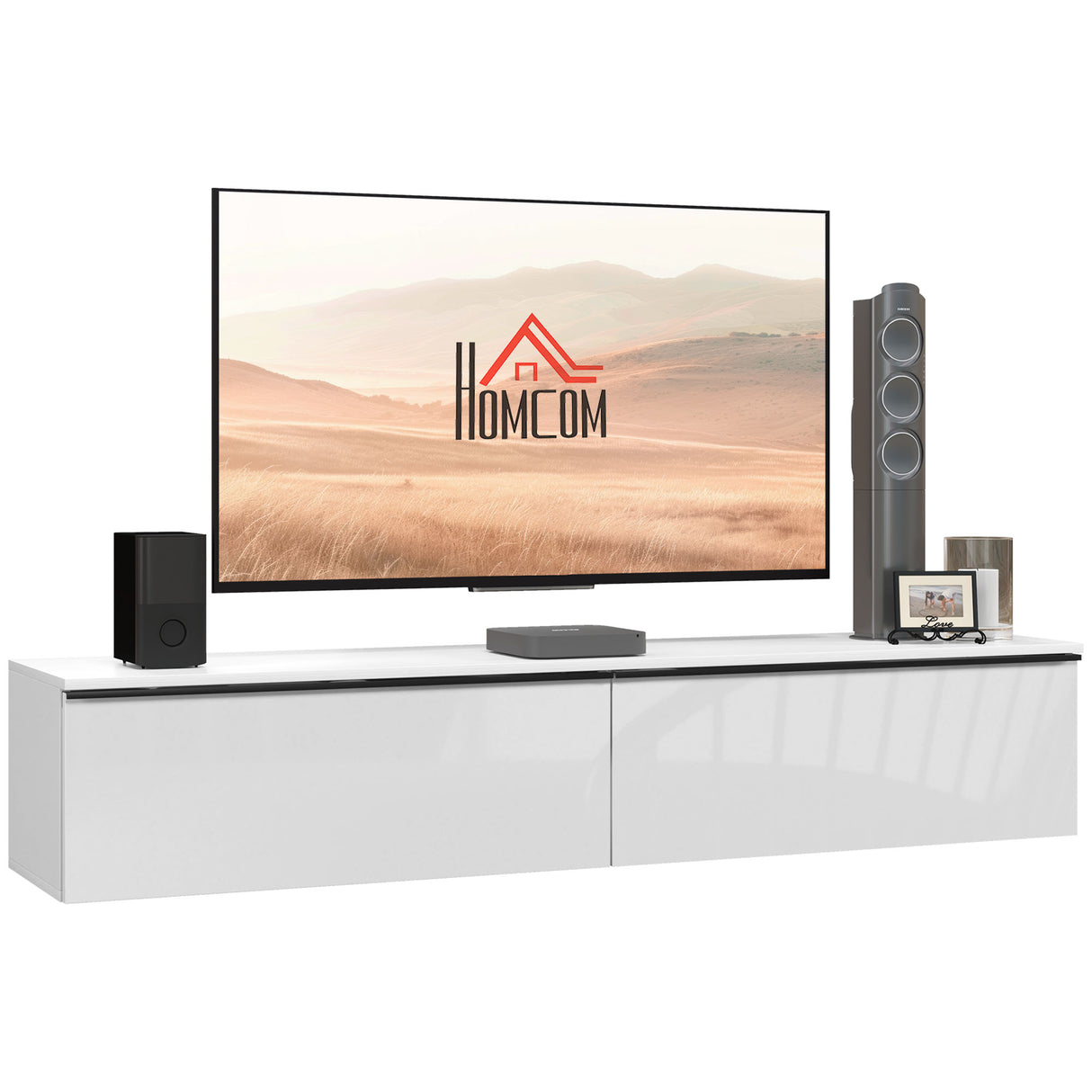 High Gloss Wall Mounted Floating TV Stand 160cm Wide With Flip Up Door - Velmora