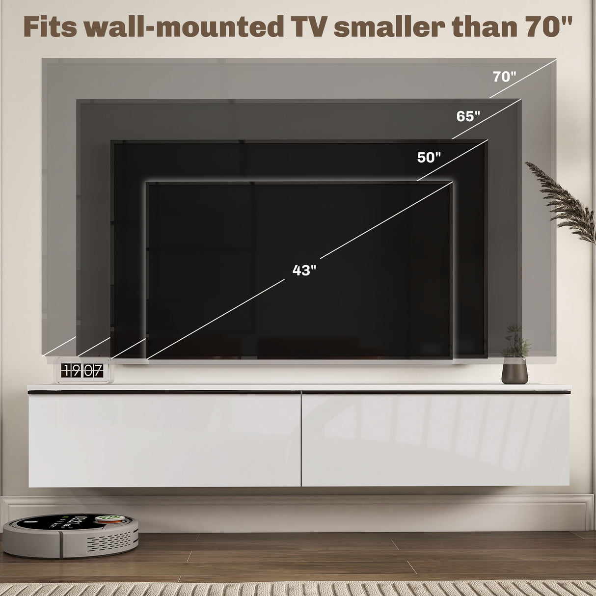 High Gloss Wall Mounted Floating TV Stand 160cm Wide With Flip Up Door - Velmora
