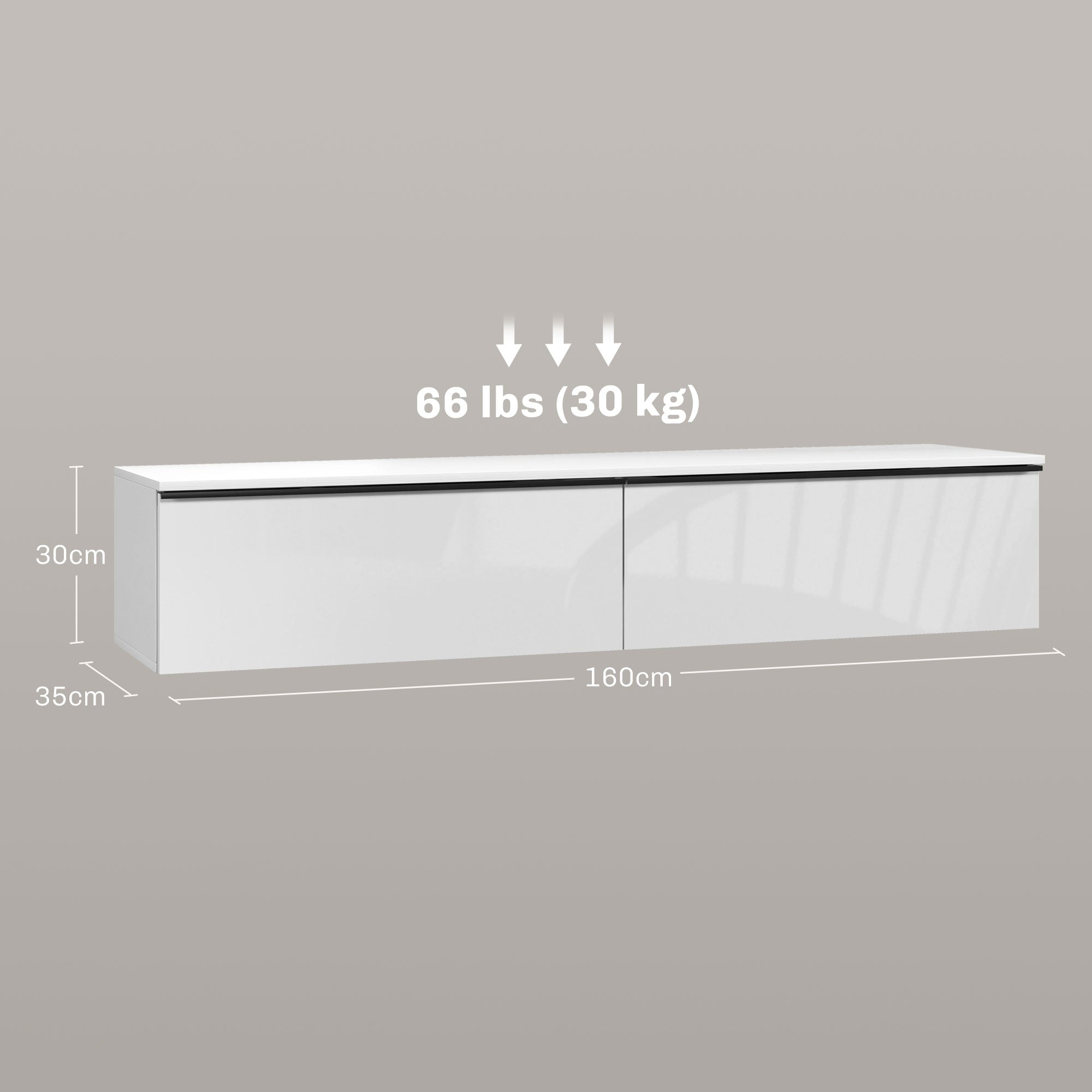 High Gloss Wall Mounted Floating TV Stand 160cm Wide With Flip Up Door - Velmora