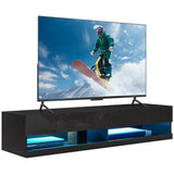 High Gloss Wall Mounted TV Stand 150cm Wide With LED Lights - Velmora