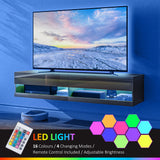 High Gloss Wall Mounted TV Stand 150cm Wide With LED Lights - Velmora