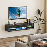 High Gloss Wall Mounted TV Stand 150cm Wide With LED Lights - Velmora