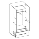 High Gloss Wardrobe With 2 Doors And 2 Drawers - Salina