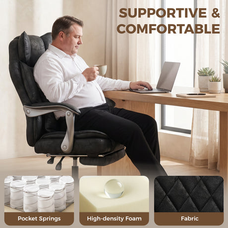 Leathaire Fabric Home And Office Chair 74cm Wide - Velmora