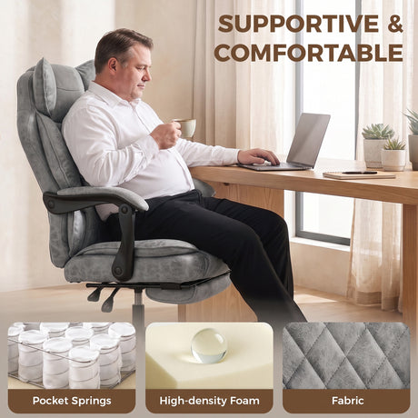 Leathaire Fabric Home And Office Chair 74cm Wide - Velmora