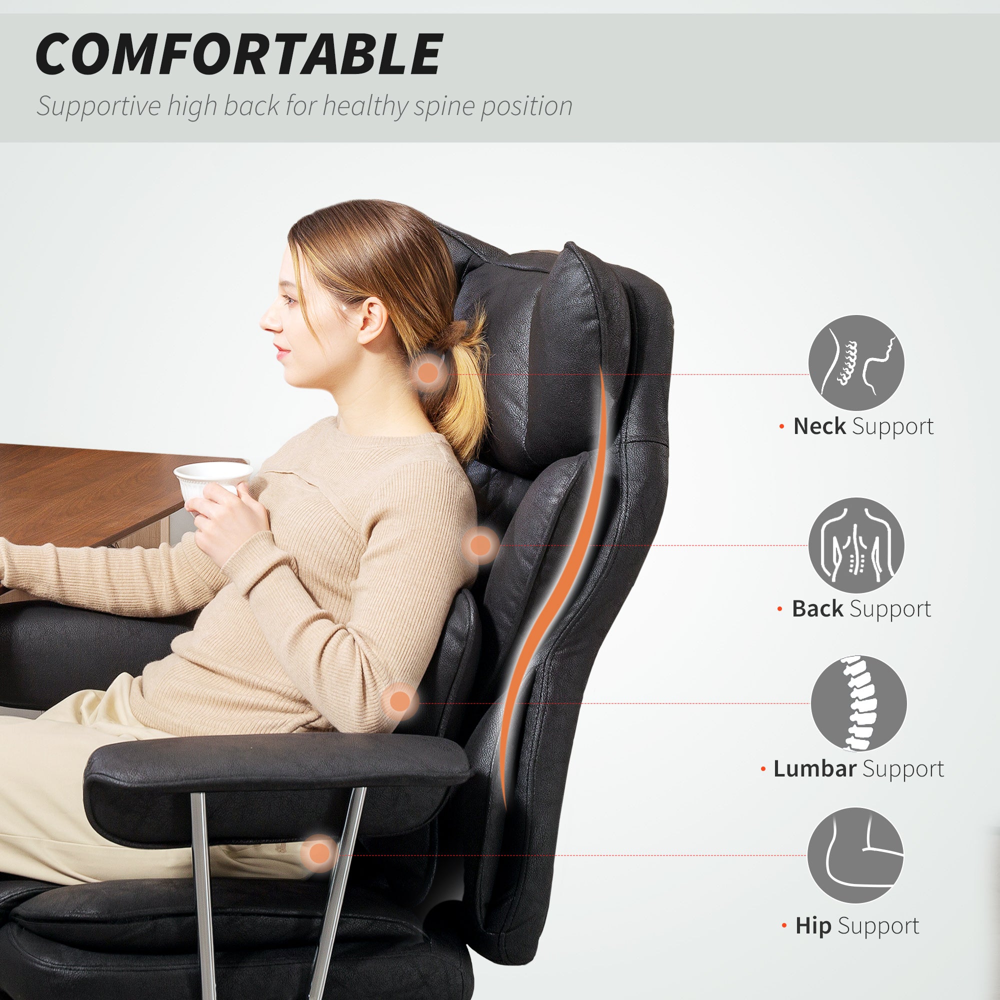 Leathaire Fabric Home And Office Chair 76cm Wide With Lumbar Support Pillow - Velmora