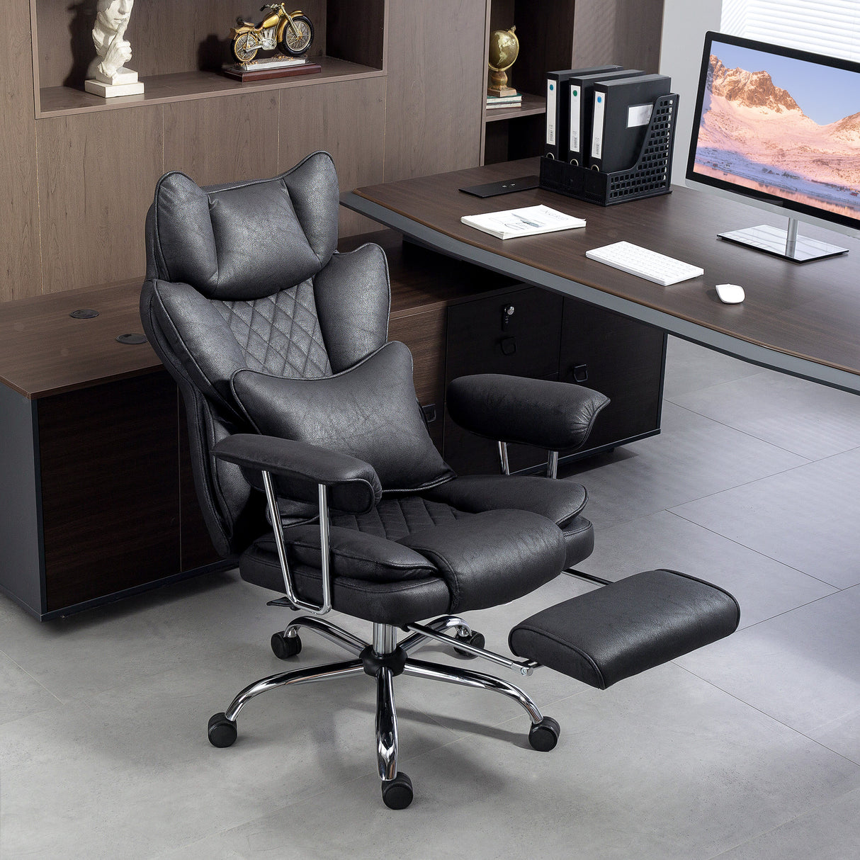 Leathaire Fabric Home And Office Chair 76cm Wide With Lumbar Support Pillow - Velmora