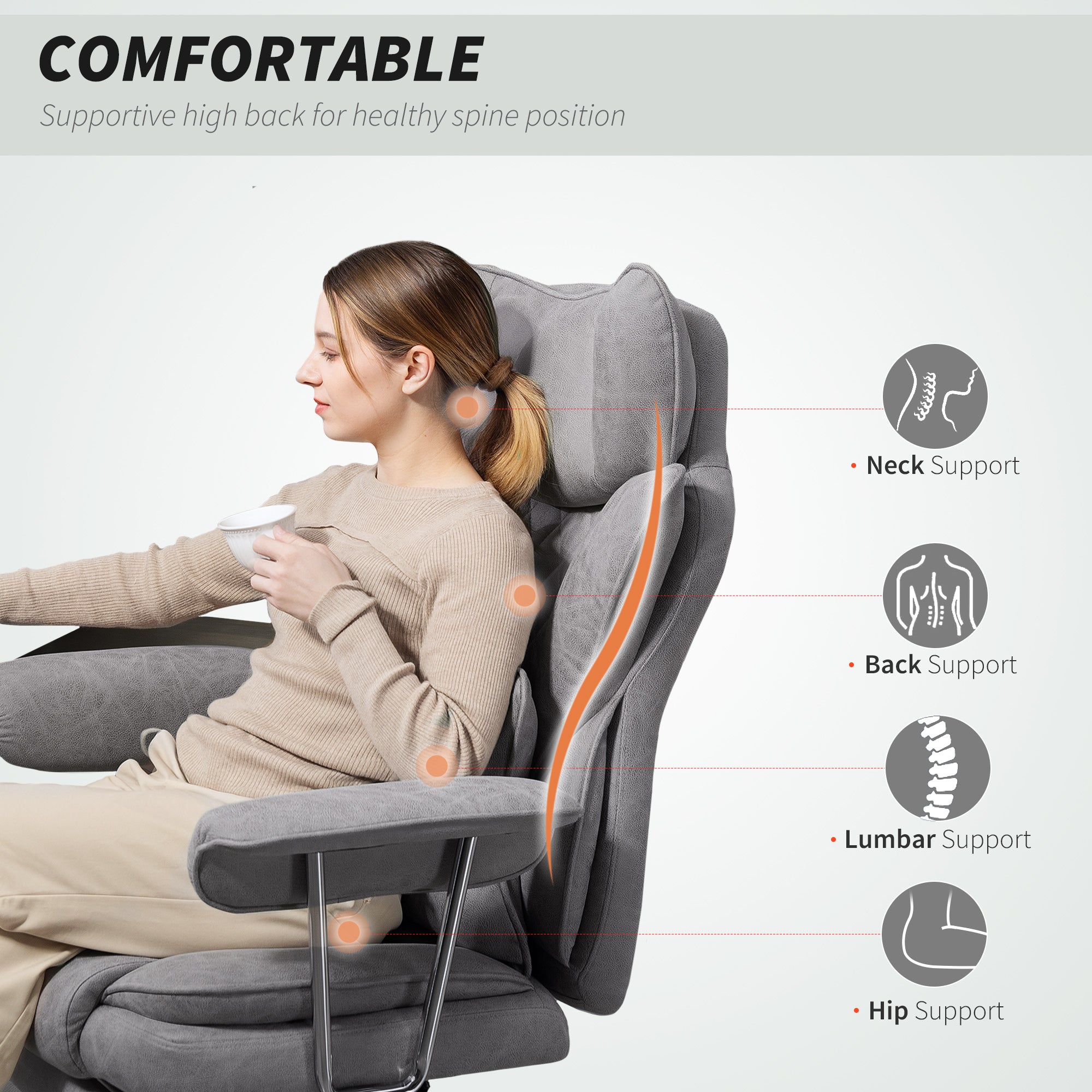 Leathaire Fabric Home And Office Chair 76cm Wide With Lumbar Support Pillow - Velmora