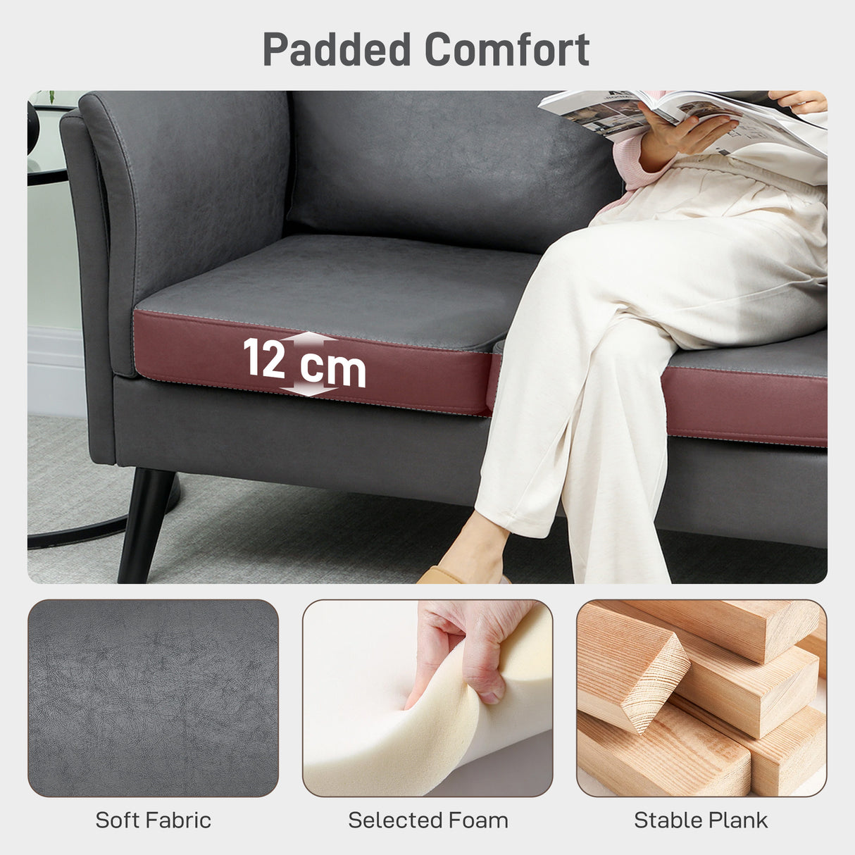 Leathaire Faux Leather 2 Seater Sofa 137cm Wide With Wooden Legs - Velmora