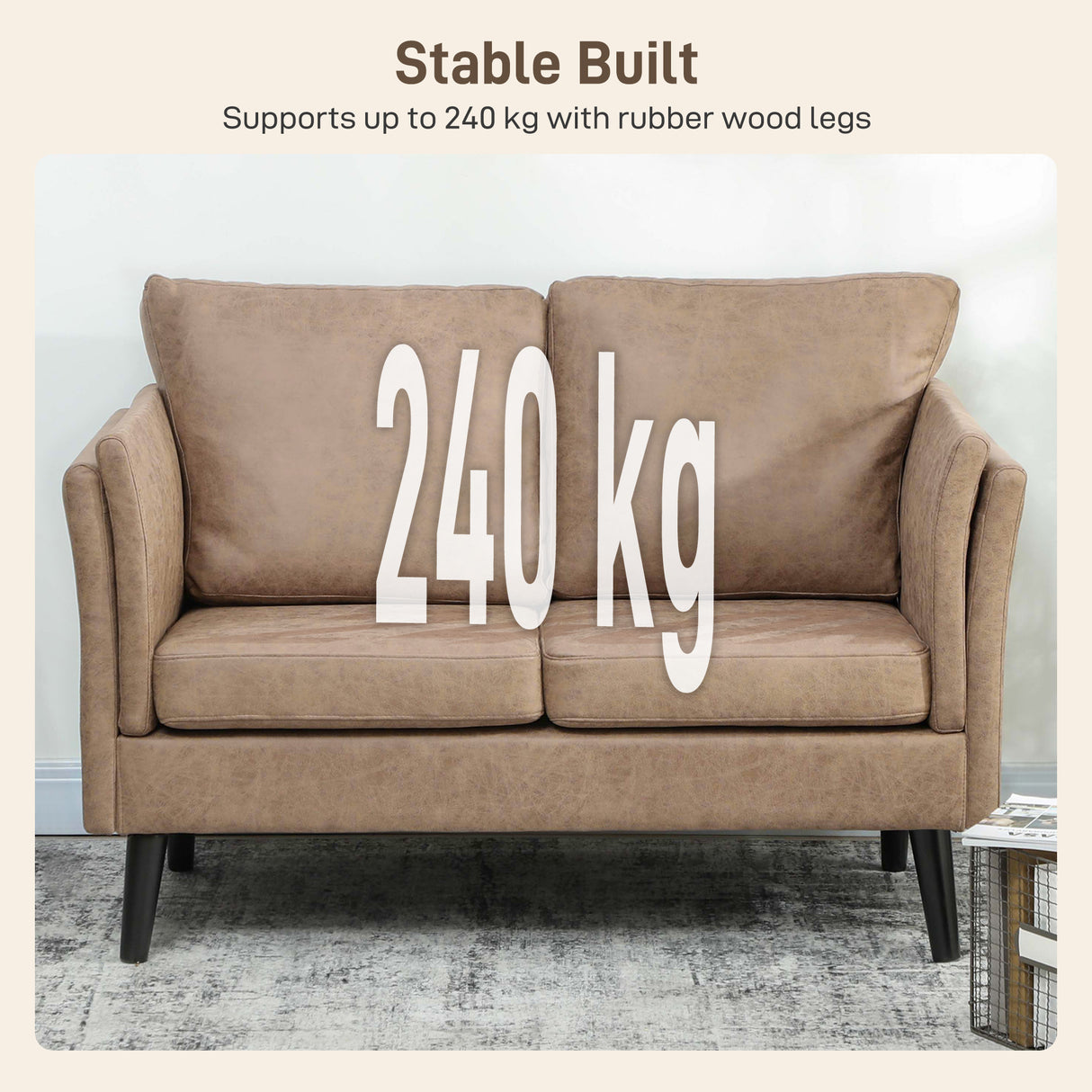 Leathaire Faux Leather 2 Seater Sofa 137cm Wide With Wooden Legs - Velmora