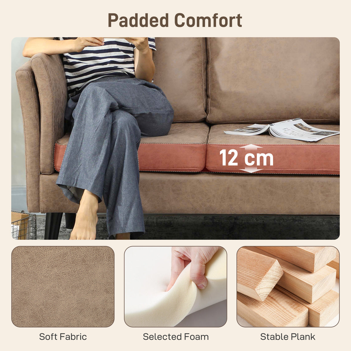 Leathaire Faux Leather 2 Seater Sofa 137cm Wide With Wooden Legs - Velmora