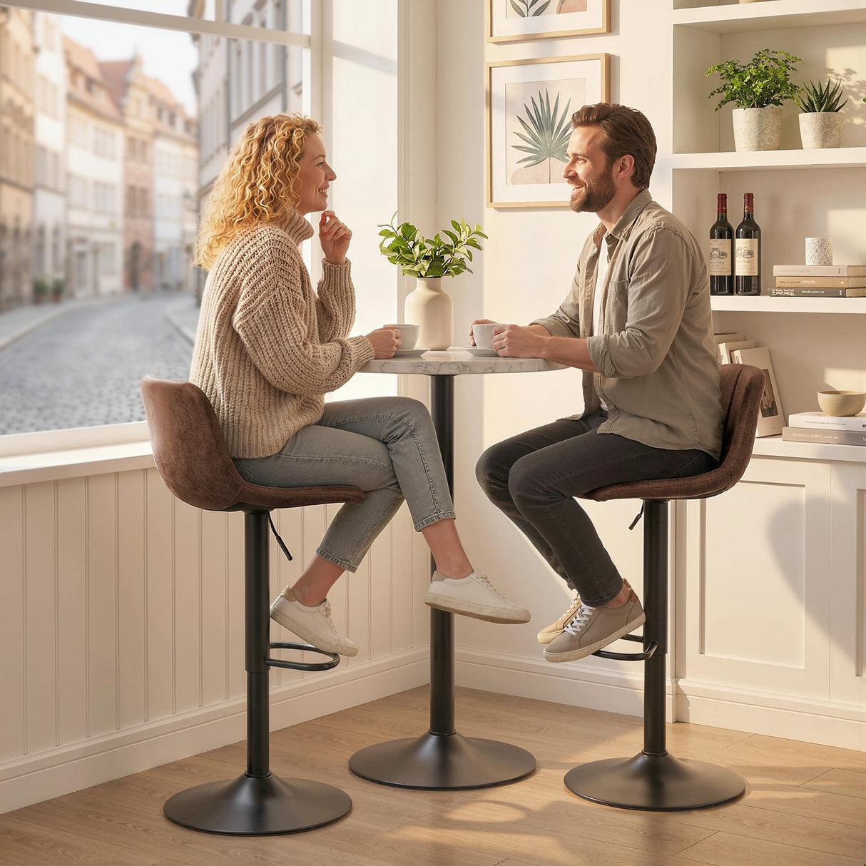 Leathaire Faux Leather Bar Stools in Set Of 2 With Footrest - Velmora