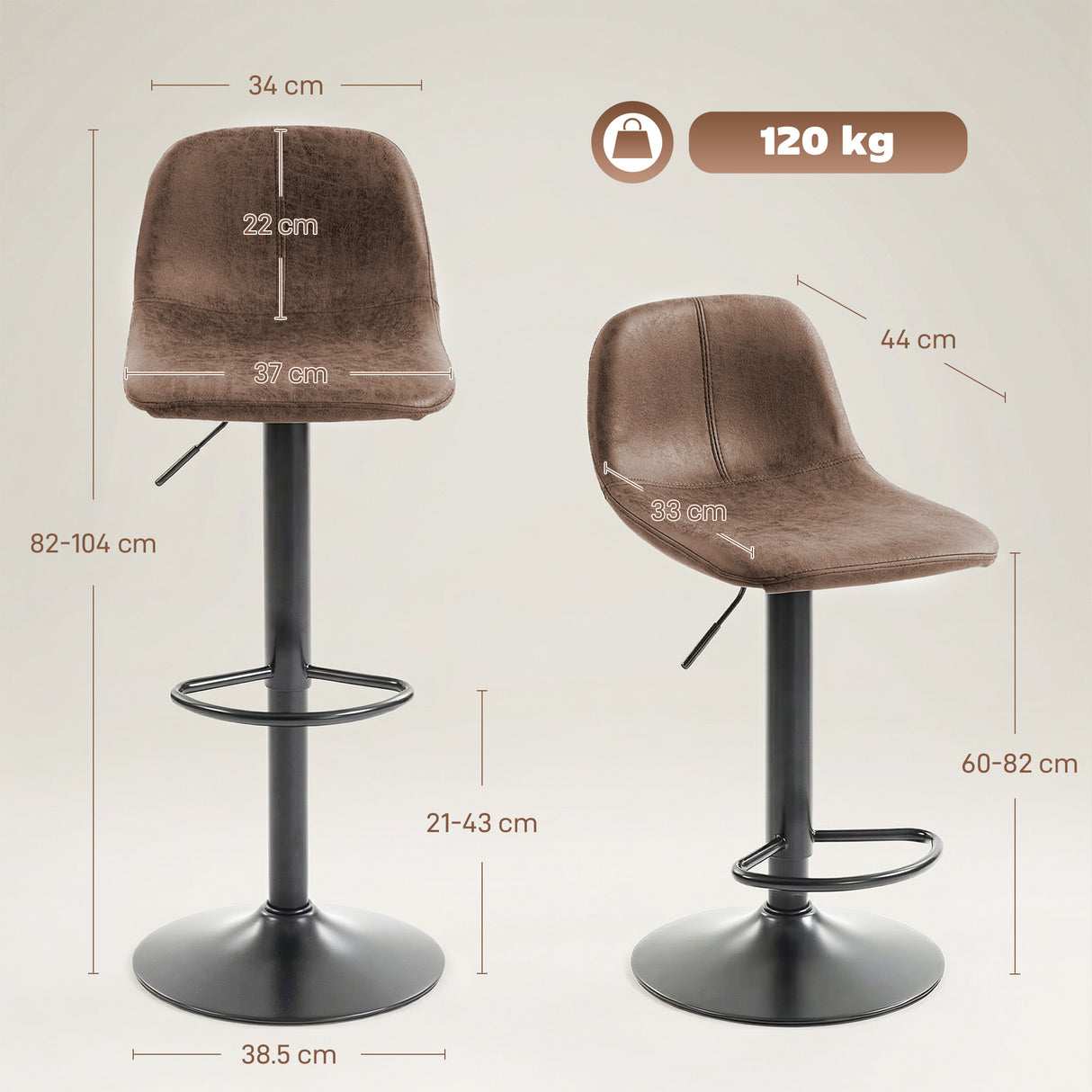 Leathaire Faux Leather Bar Stools in Set Of 2 With Footrest - Velmora