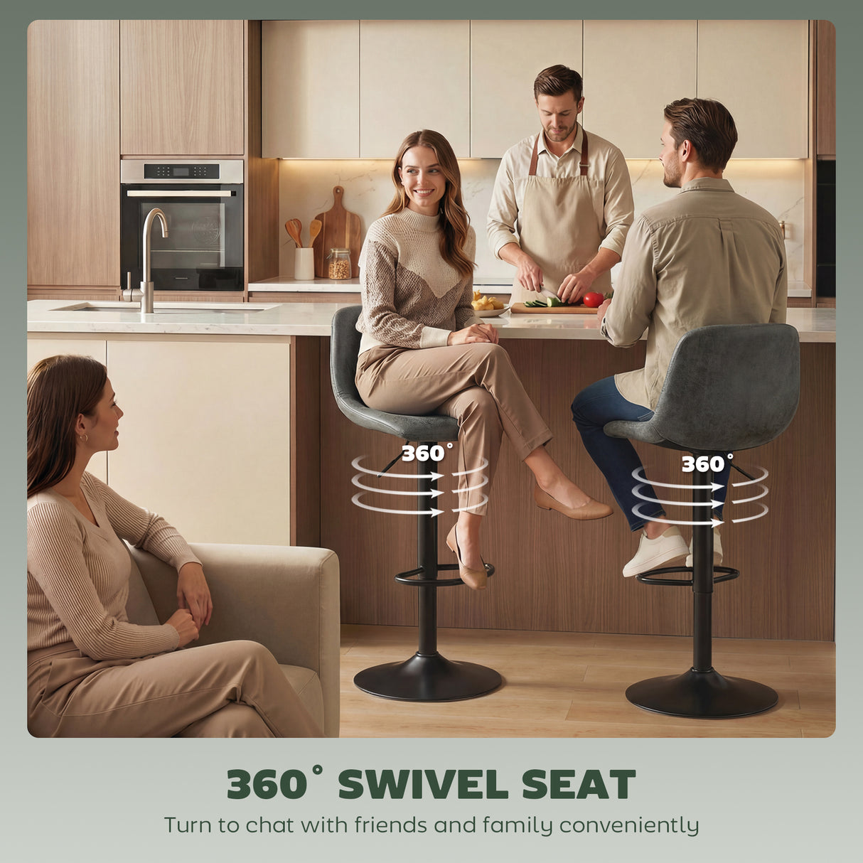 Leathaire Faux Leather Bar Stools in Set Of 2 With Footrest - Velmora