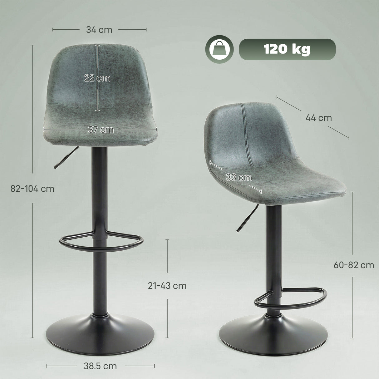 Leathaire Faux Leather Bar Stools in Set Of 2 With Footrest - Velmora