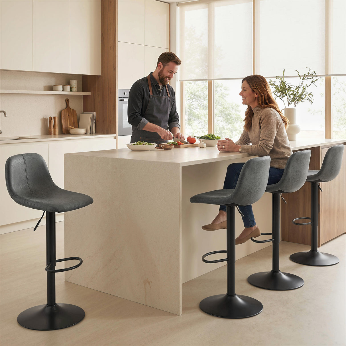 Leathaire Faux Leather Bar Stools in Set Of 2 With Footrest - Velmora