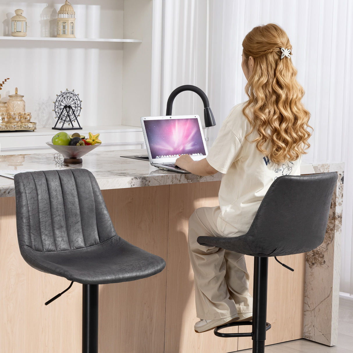 Leathaire Faux Leather Breakfast Bar Stools in Set Of 2 - Velmora