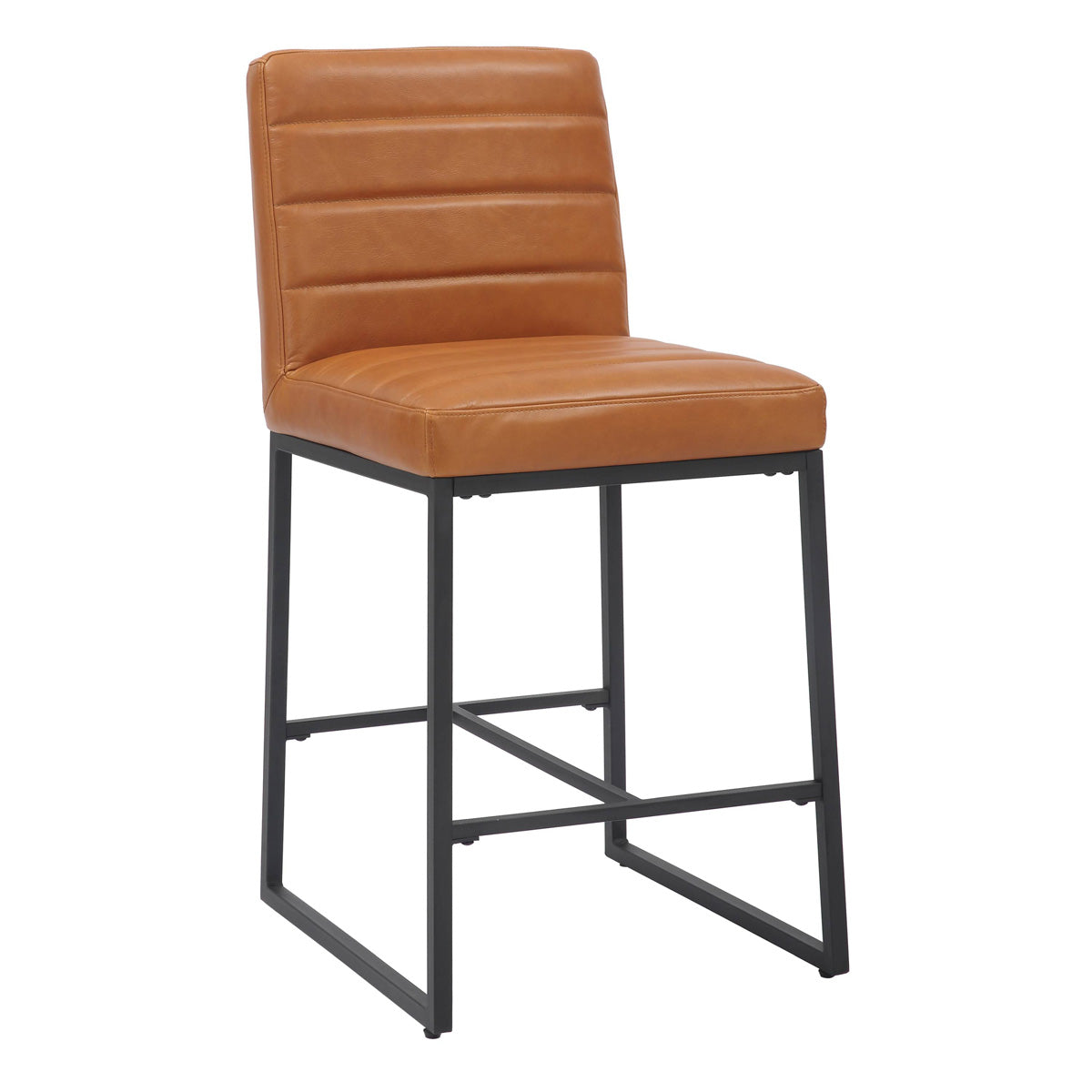 Leather Bar Stools in Set Of 2 With Black Sturdy Metal Frame - Carlton