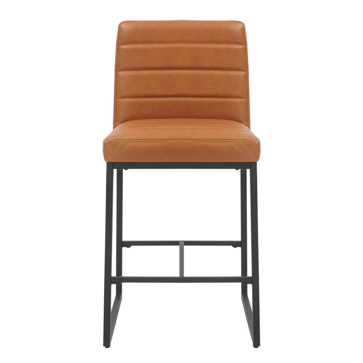 Leather Bar Stools in Set Of 2 With Black Sturdy Metal Frame - Carlton