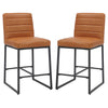 Leather Bar Stools in Set Of 2 With Black Sturdy Metal Frame - Carlton