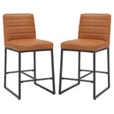 Leather Bar Stools in Set Of 2 With Black Sturdy Metal Frame - Carlton
