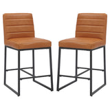 Leather Bar Stools in Set Of 2 With Black Sturdy Metal Frame - Carlton