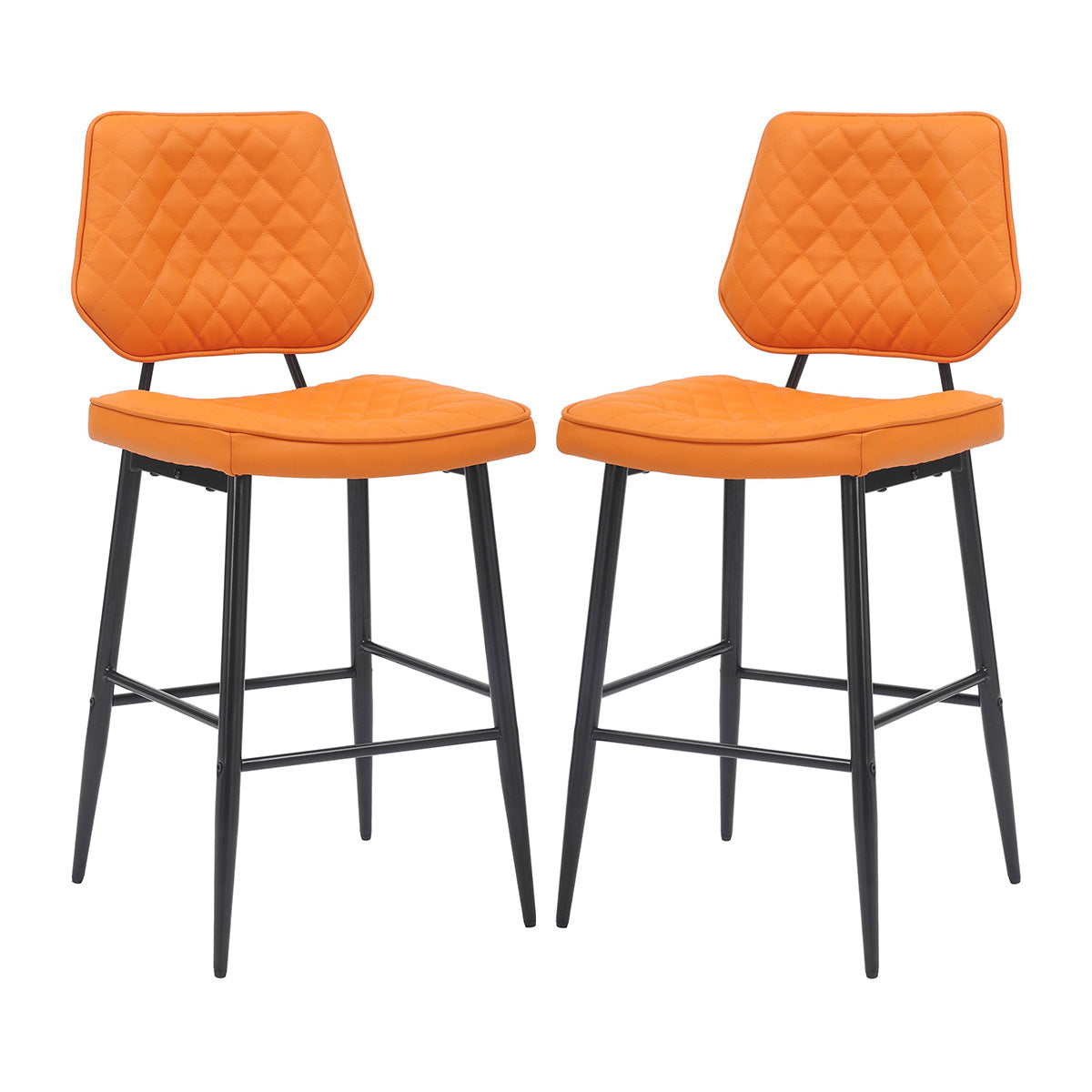 Leather Bar Stools in Set Of 2 With Black Sturdy Metal Frame - Garrick