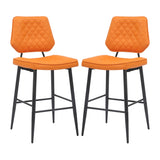Leather Bar Stools in Set Of 2 With Black Sturdy Metal Frame - Garrick