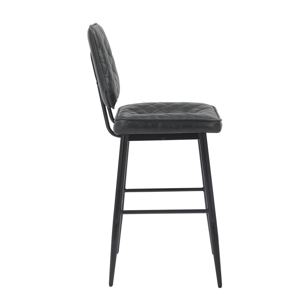 Leather Bar Stools in Set Of 2 With Black Sturdy Metal Frame - Garrick