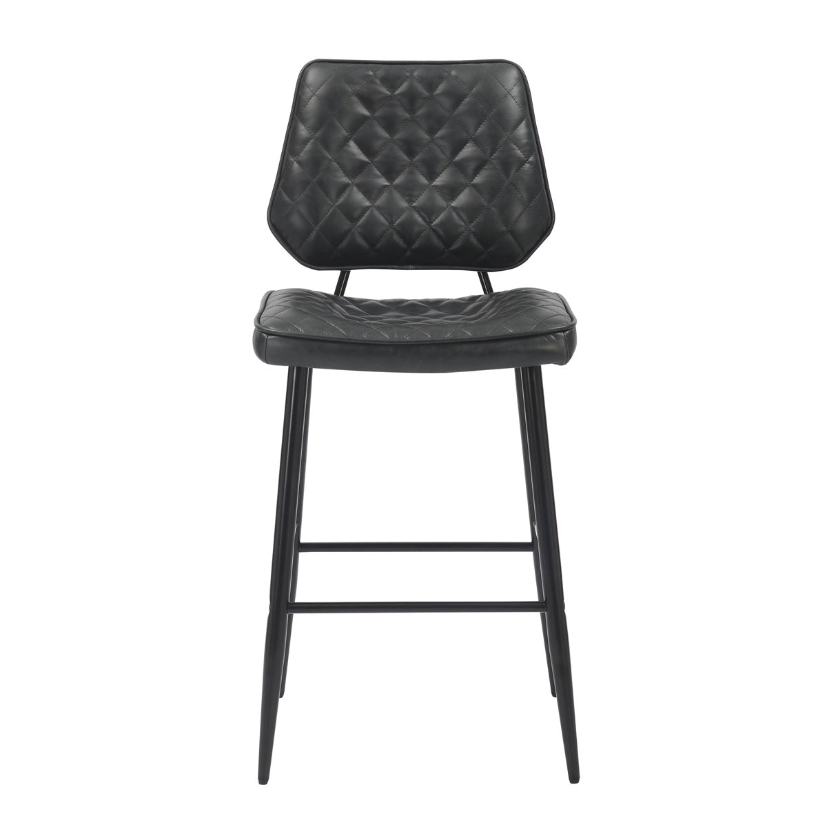 Leather Bar Stools in Set Of 2 With Black Sturdy Metal Frame - Garrick
